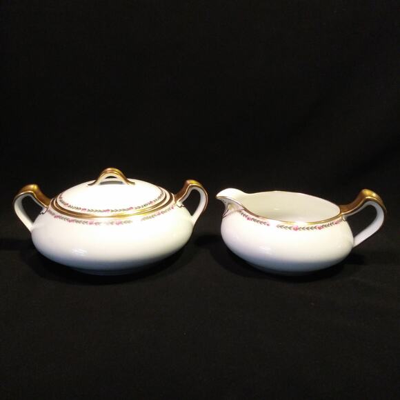 Haviland Limoges France Schleiger 985 Creamer n Sugar Pink Roses Gold Trim - Picture 1 of 14